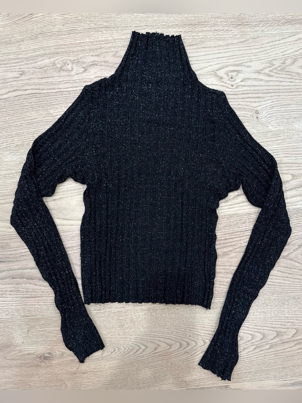 Enza Costa Black Ribbed Turtleneck with Silver Shimmer